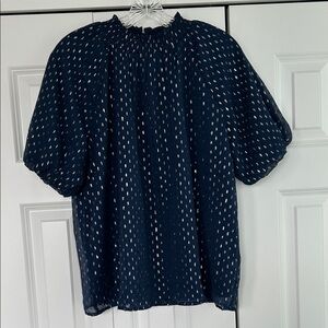 LOFT Dark Blue Blouse with White Pattern